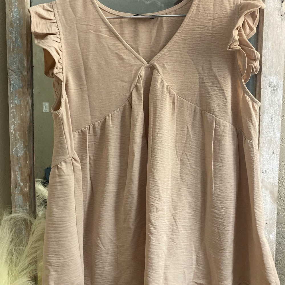 Tan Ruffle Sleeve Women's Top